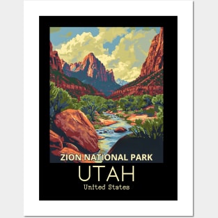 A Vintage Travel Illustration of Zion National Park - Utah - US Posters and Art